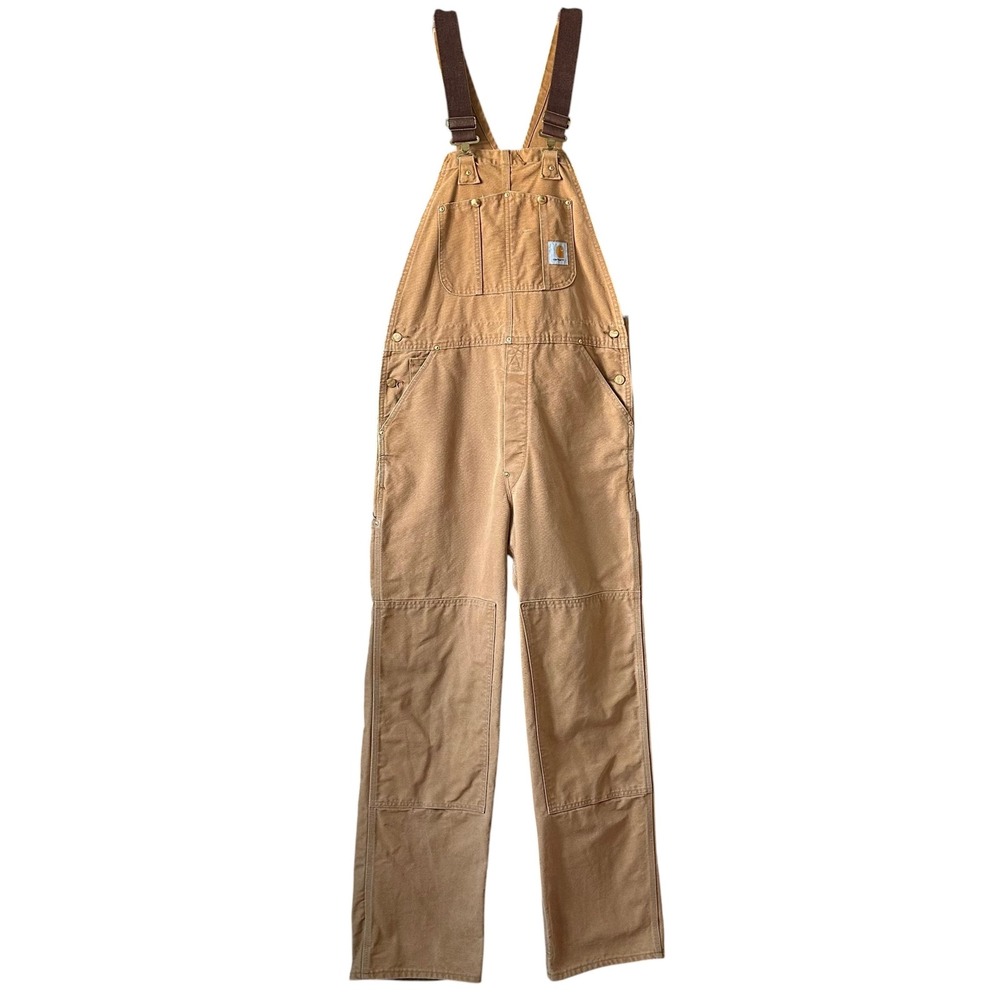 Vintage Carhartt Union Made USA Double Knee Duck Canvas Bib Overalls 36x34 Brown